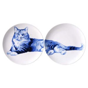 HEINEN DELFTSBLAUW | Wandbord tweeluik relaxte kat