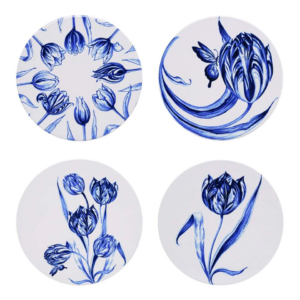 HEINEN DELFTSBLAUW | Onderzetters Vrolijke Tulpen
