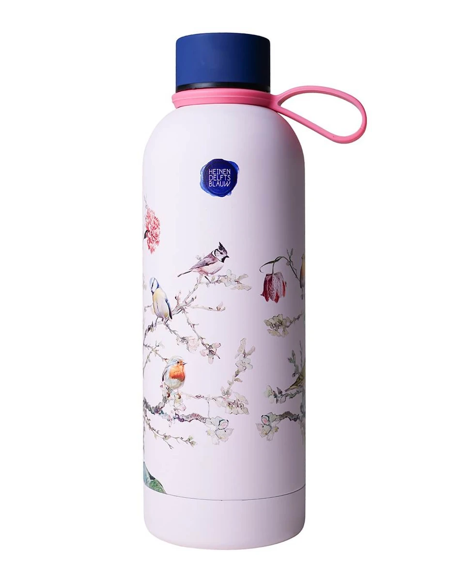 HEINEN DELFTS BLAUW | Waterfles Bosvogels Roze