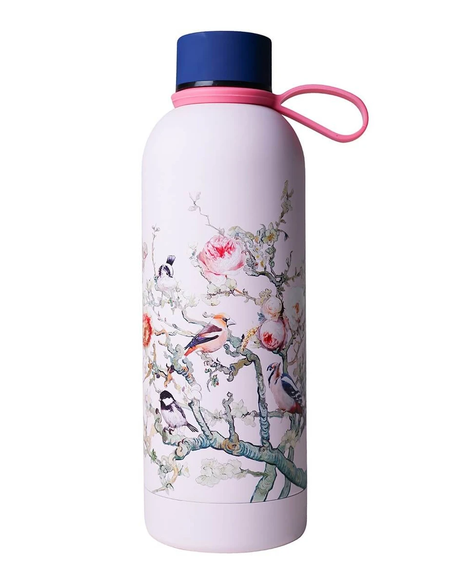 HEINEN DELFTS BLAUW | Waterfles Bosvogels Roze - Afbeelding 2