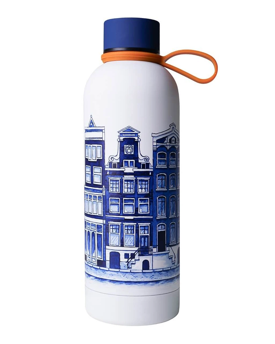 HEINEN DELFTS BLAUW | Waterfles Grachtenpanden